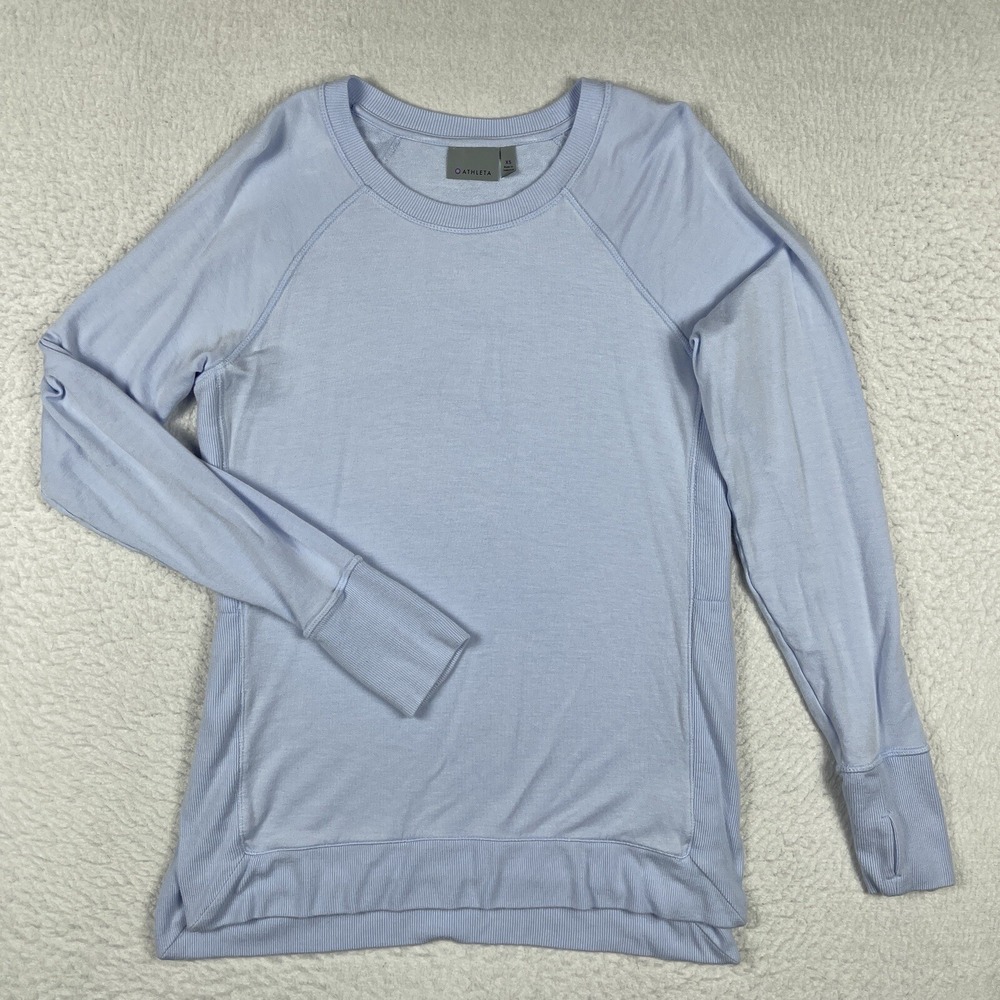 Athleta Sweatshirt‎ Womens XS Blue Studio Side Slit CYA Gym Yoga Athleisure Top